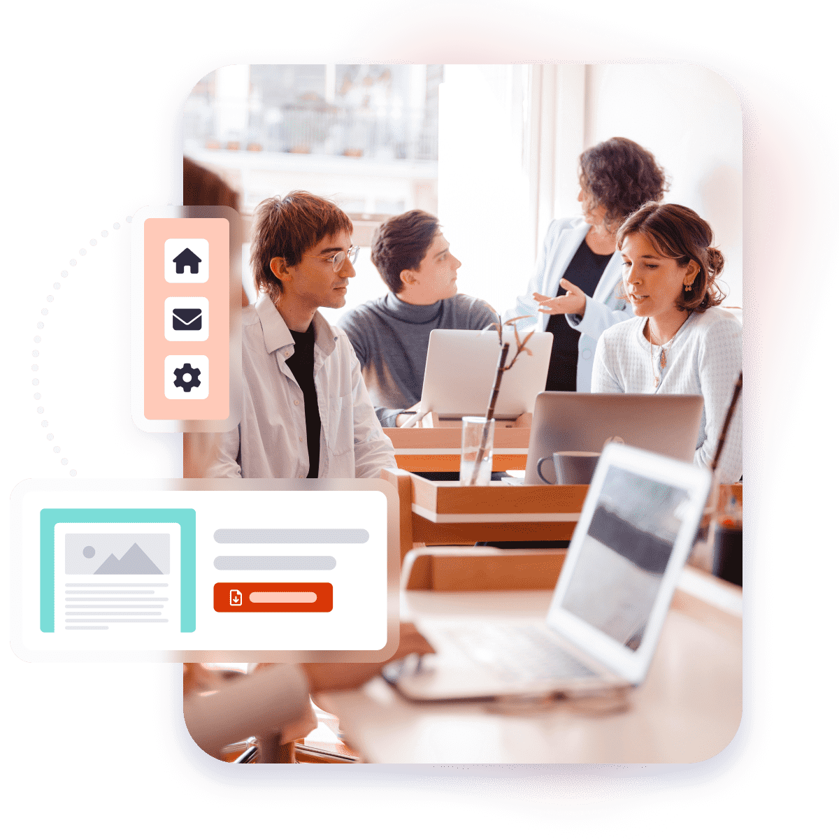 College students and teacher in classroom 